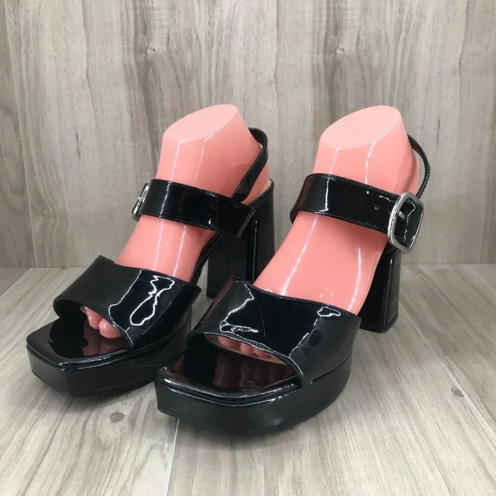 Marc Fisher Platform Sandals Womens 11M Graduate Black Buckle Strap Shoes